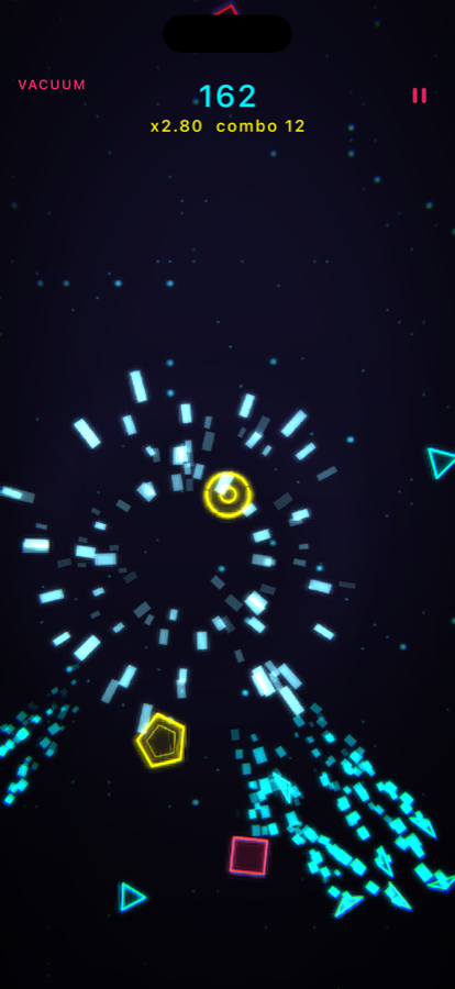A blast tearing shapes apart in vacuum